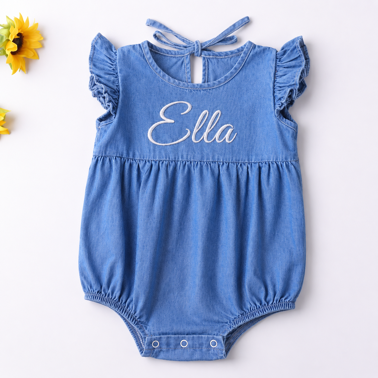 Denim look romper- name personalisation