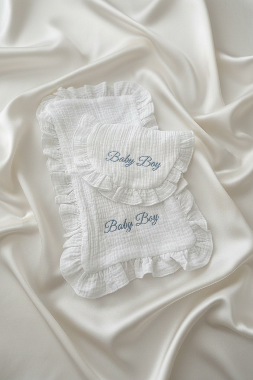 Baby Boy Frill Muslin & Bib Set