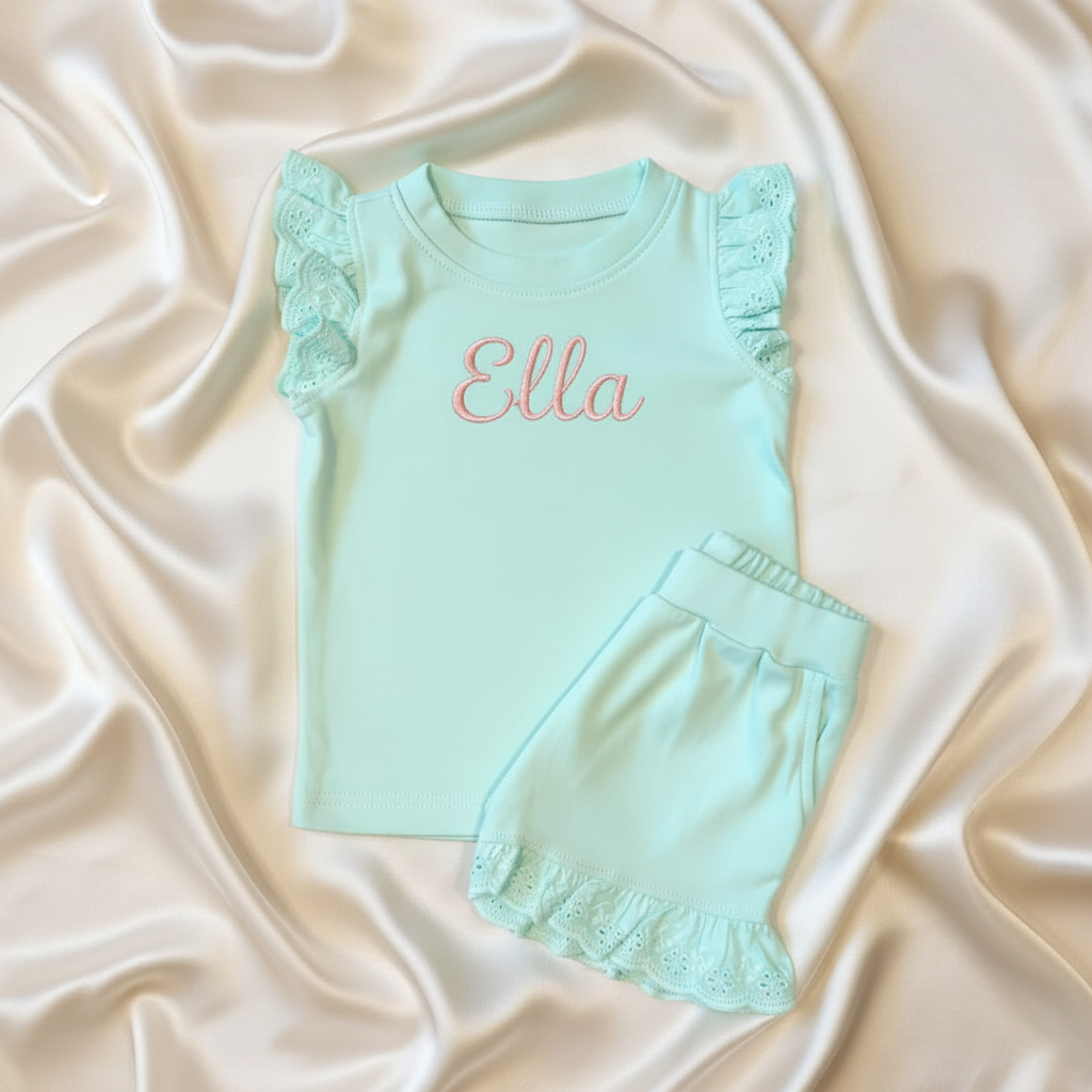 Frilly tshirt and short set- name personalisation